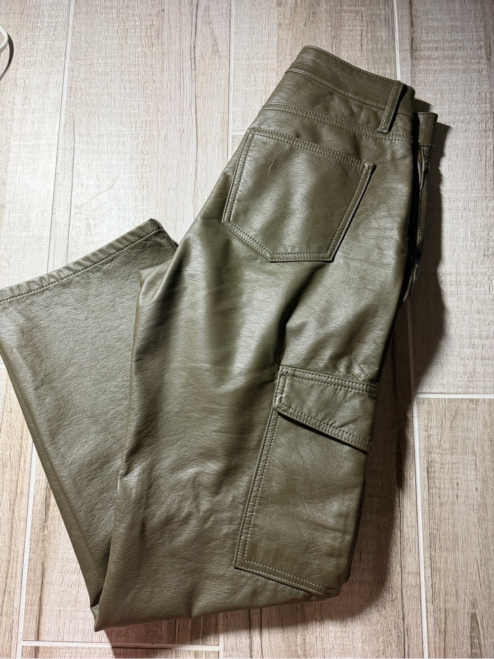 Olive Green leather cargo pants